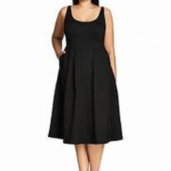 CITY CHIC Classic Longline Scoop Neck Midi Dress in Black Size 2X 24-26W - Picture 2 of 7